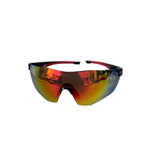 Kreedom Polycarbonate Sports Sunglasses UV Protection Black Red Athleisure NEW - Picture 1 of 6